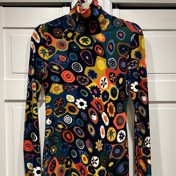 STAUD Velvet Bodycon Multicolor Patterned Turtleneck Dress Small - Picture 2 of 7